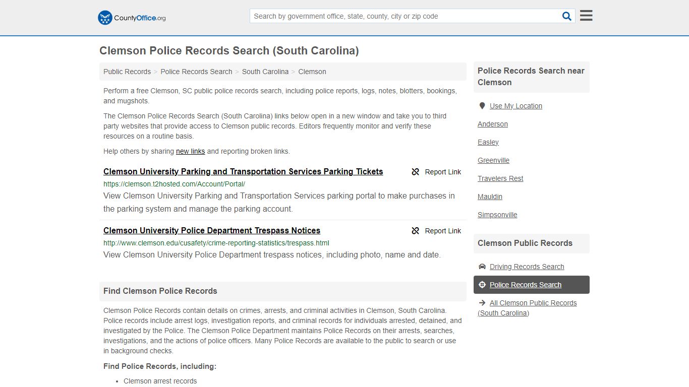 Police Records Search - Clemson, SC (Accidents & Arrest Records)